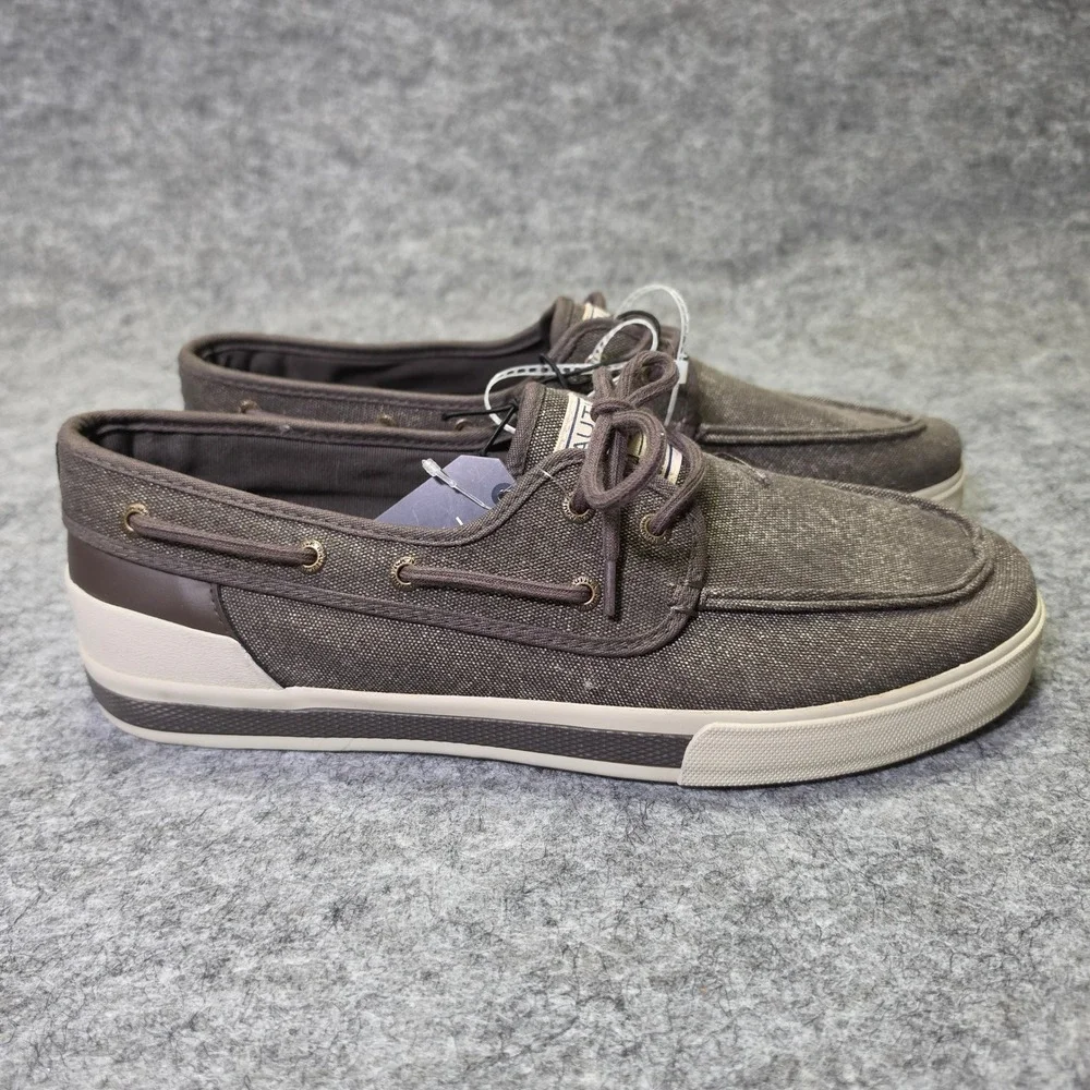 Nautica Mens Jempol Washed Boat Shoes Canvas Chocolate Brown 12 Casual Loafers
